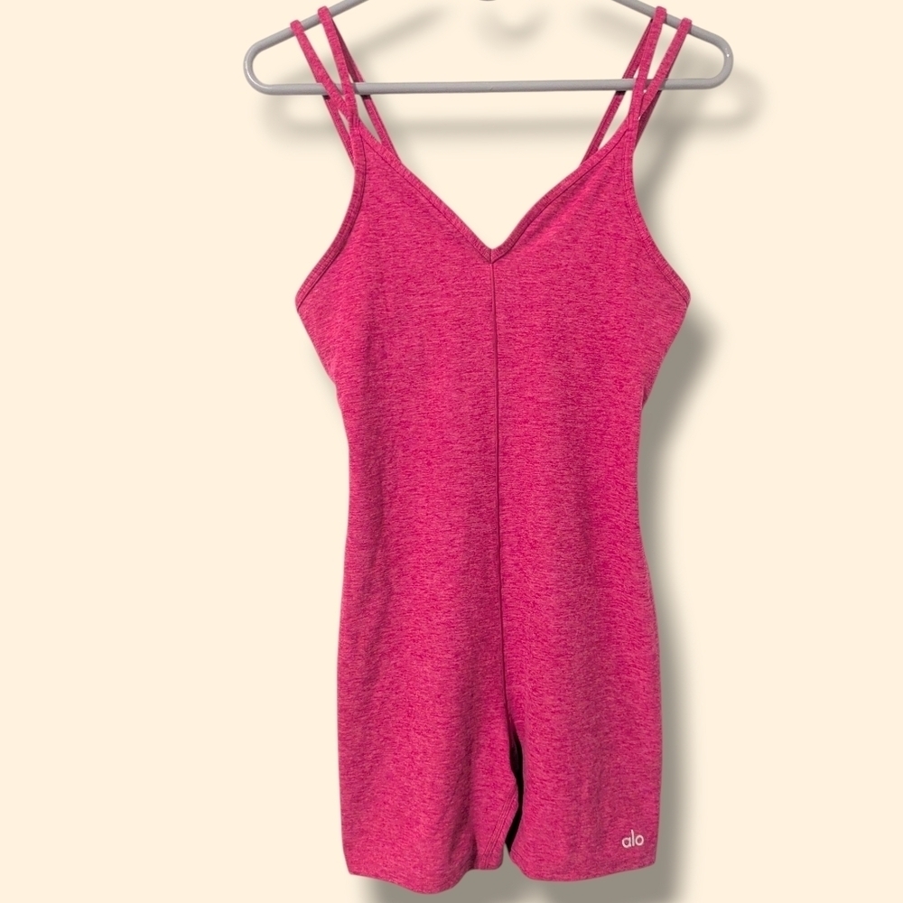 Alo Hot Pink Sleeveless V-Neck Alosoft Suns Out Onesie Romper SM